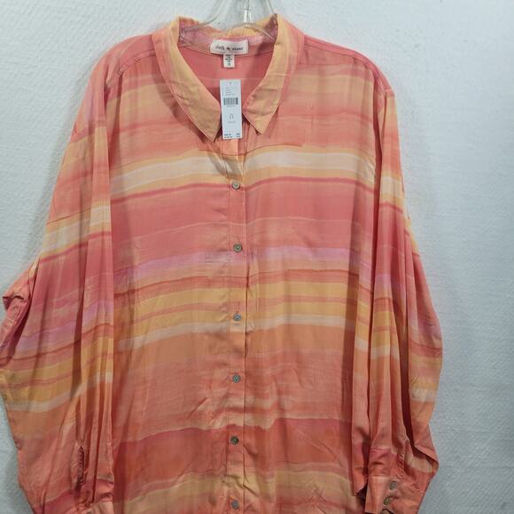 Cloth & Stone Peach/Orange  Striped Button Front Blouse Size 2X  NWT 102424-0937 - Picture 2 of 6